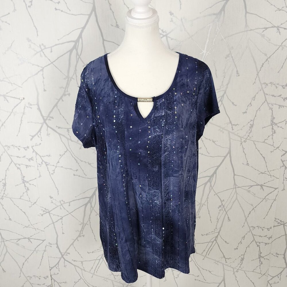 Sami & Jo Midnight Blue Wash Sequin Round Neck Top